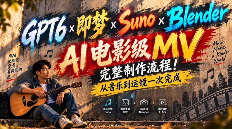GPT6×即梦×Suno×Blender｜AI电影级MV完整制作流程！从音乐到运镜一次完成！——生财有道创业项目网-生财有道