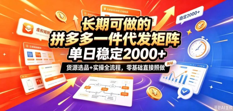 长期可做的拼多多一件代发矩阵,单日稳定2k+,货源选品+实操全流程,零基础直接照做【揭秘】——生财有道创业项目网-生财有道