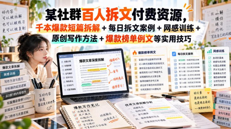 某社群百人拆文付费资源,千本爆款短篇拆解+每日拆文案例+网感训练+原创写作方法+爆款榜单例文等实用技巧(持续更新)——生财有道创业项目网-生财有道