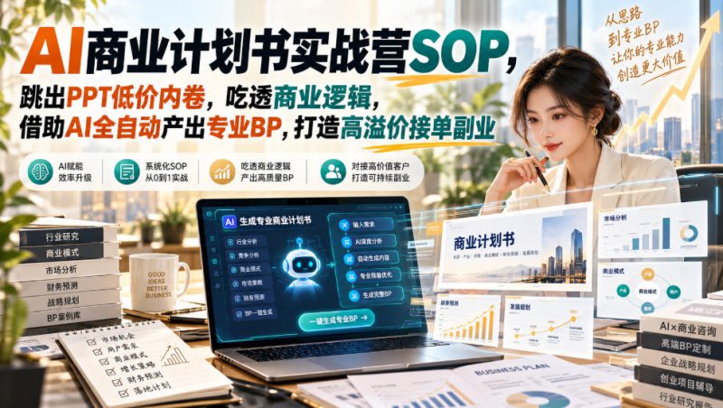 【无水印】AI商业计划书实战营SOP，跳出PPT低价内卷，吃透商业逻辑，借助AI全自动产出专业BP，打造高溢价接单副业——生财有道创业项目网-生财有道