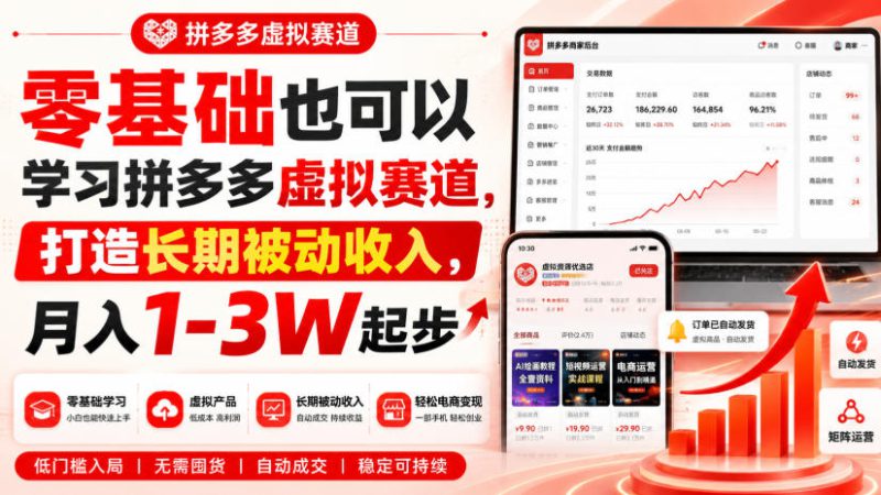 零基础也可以学习拼多多虚拟赛道，打造长期被动收入，月入1-3W起步——生财有道创业项目网-生财有道