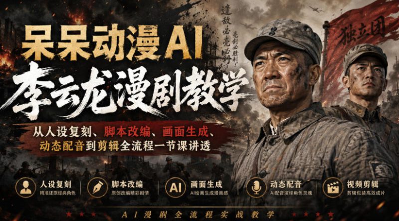 呆呆动漫AI李云龙漫剧教学，从人设复刻、脚本改编、画面生成、动态配音到剪辑全流程一节课讲透——生财有道创业项目网-生财有道