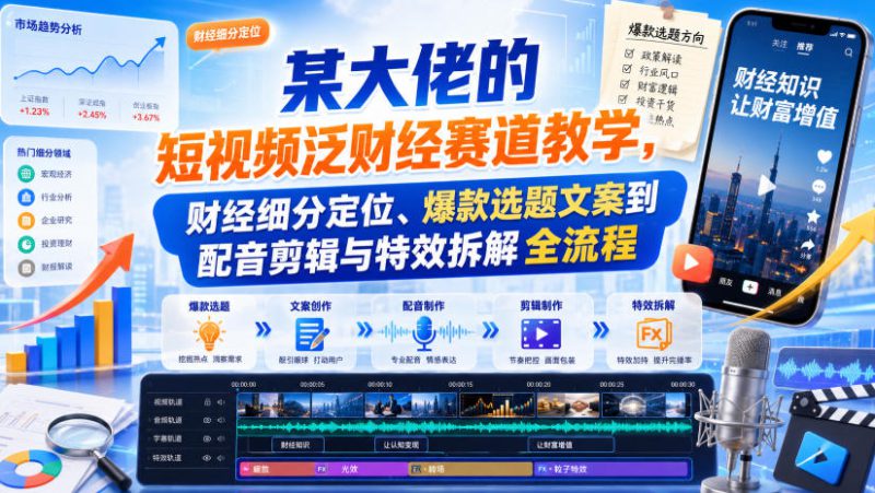 某大佬的短视频泛财经赛道教学，财经细分定位、爆款选题文案到配音剪辑与特效拆解全流程——生财有道创业项目网-生财有道