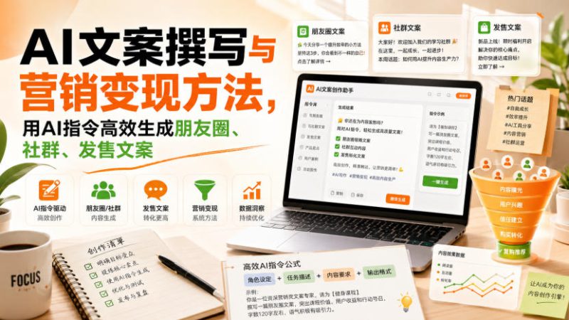 AI文案撰写与营销变现方法，用AI指令高效生成朋友圈、社群、发售文案——生财有道创业项目网-生财有道