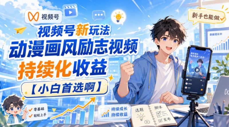 视频号新玩法动漫画风励志视频,持续化收益【小白首选啊】——生财有道创业项目网-生财有道
