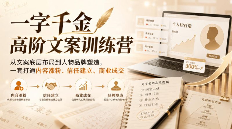 一字千金高阶文案训练营,从文案底层布局到人物品牌塑造,一套打通内容涨粉、信任建立、商业成交——生财有道创业项目网-生财有道