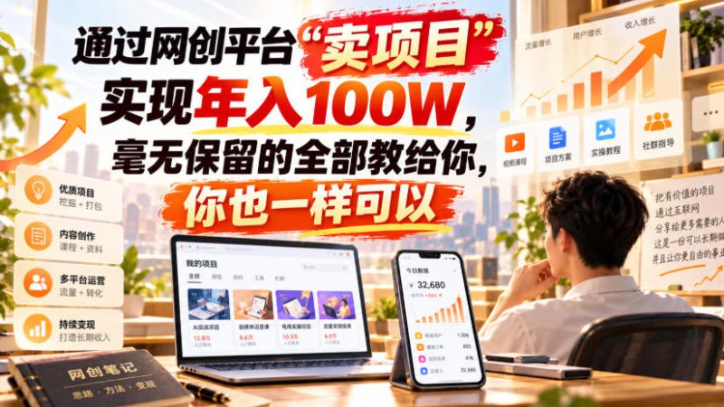 通过网创平台“卖项目”实现年入100W，毫无保留的全部教给你，你也一样可以！【揭秘】——生财有道创业项目网-生财有道