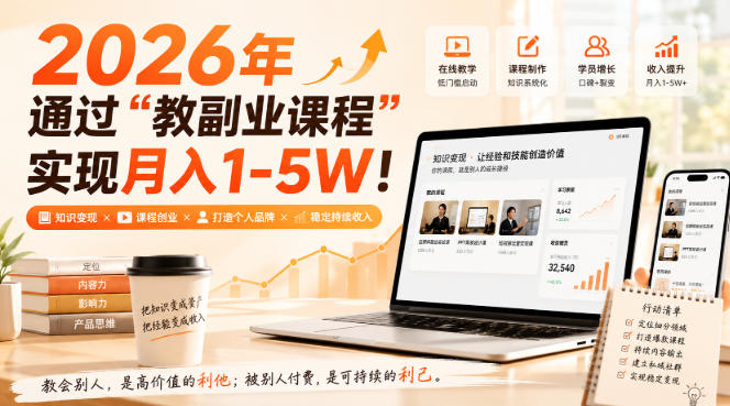 2026年通过“教副业课程”实现月入1-5W！毫无保留的全部教给你，长期稳定【揭秘】——生财有道创业项目网-生财有道