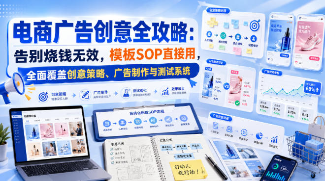 电商广告创意全攻略：告别烧钱无效，模板SOP直接用，全面覆盖创意策略、广告制作与测试系统【原创双语字幕】——生财有道创业项目网-生财有道