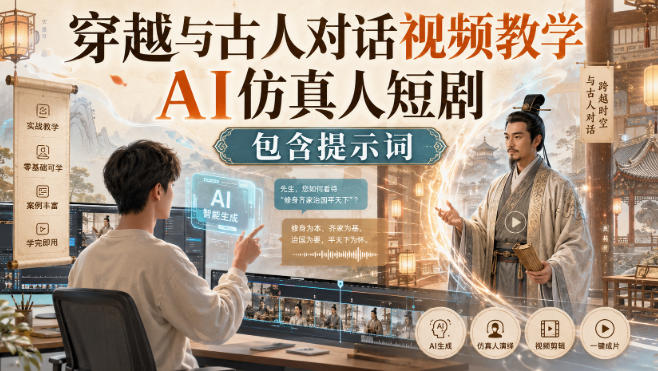 穿越与古人对话视频教学,AI仿真人短剧,包含提示词——生财有道创业项目网-生财有道