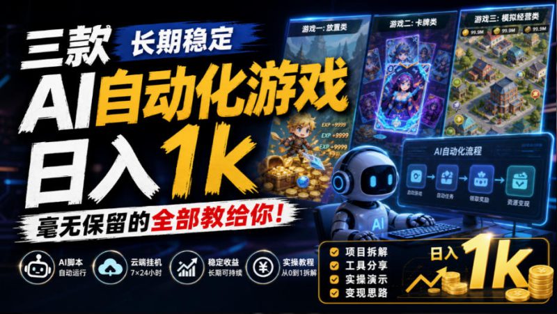 三款长期稳定AI自动化游戏，日入1k，毫无保留的全部教给你！【揭秘】——生财有道创业项目网-生财有道
