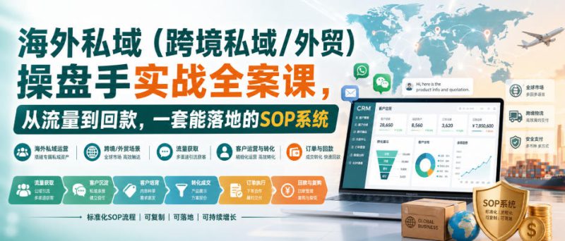 海外私域(跨境私域/外贸)操盘手实战全案课,从流量到回款,一套能落地的SOP系统——生财有道创业项目网-生财有道