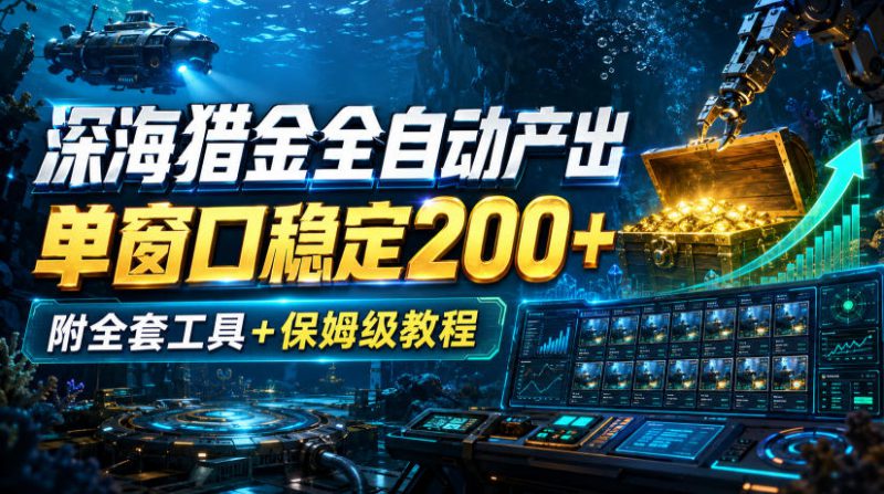 深海猎金全自动产出，单窗口稳定200+，附全套工具+保姆级教程【揭秘】——生财有道创业项目网-生财有道