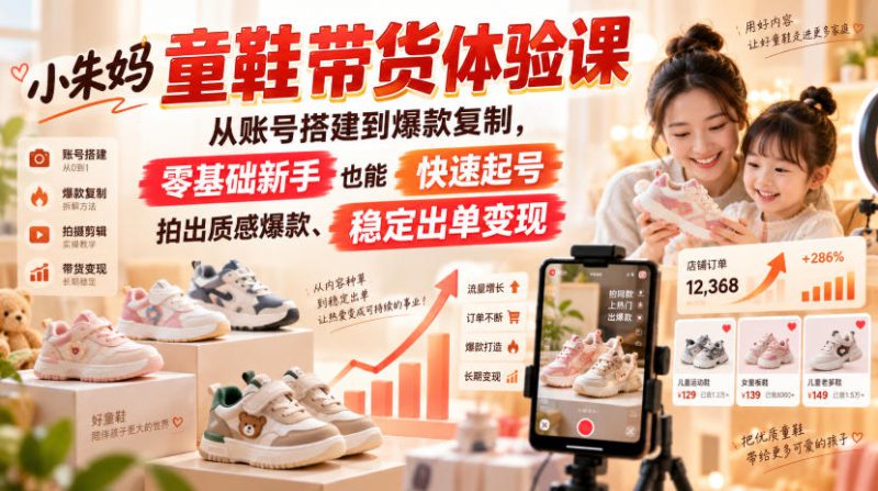 小朱妈童鞋带货体验课,从账号搭建到爆款复制,零基础新手也能快速起号、拍出质感爆款、稳定出单变现——生财有道创业项目网-生财有道