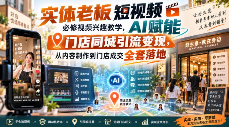 实体老板短视频必修视频兴趣教学,AI赋能门店同城引流变现,AI+短视频+直播打爆实体客流量——生财有道创业项目网-生财有道