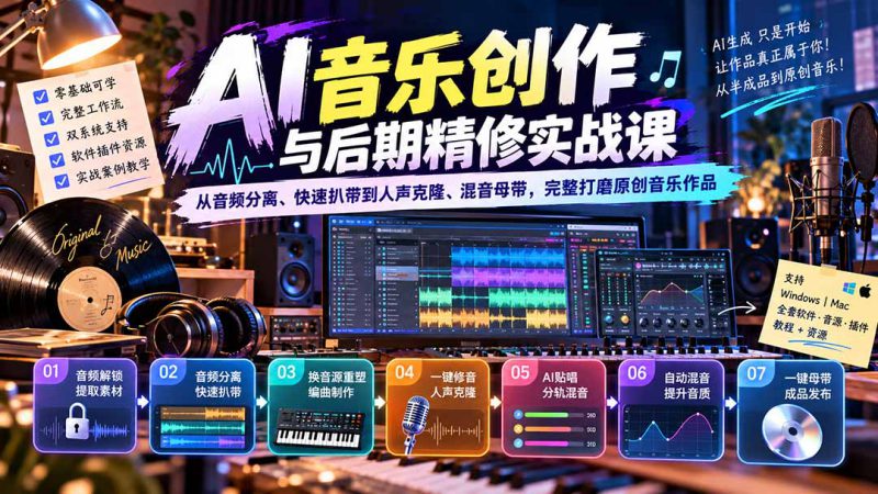 （20652期）AI音乐创作与后期精修实战课：从音频分离、快速扒带到人声克隆、混音母带，完整打磨原创音乐作品_生财有道创业项目网-生财有道