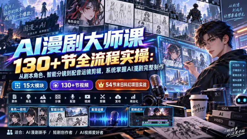 （20326期）AI漫剧大师课130+节全流程实操：从剧本角色、智能分镜到配音运镜剪辑，系统掌握AI漫剧完整制作_生财有道创业项目网-生财有道