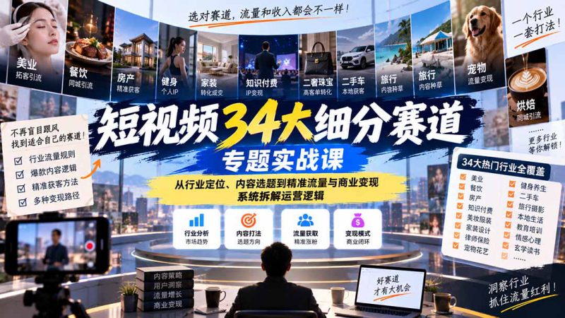 （20600期）短视频34大细分赛道专题实战课：从行业定位、内容选题到精准流量与商业变现，系统拆解运营逻辑_生财有道创业项目网-生财有道