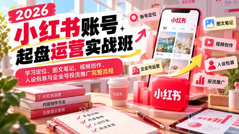 （20647期）2026小红书账号起盘运营实战班：学习定位、图文笔记、视频创作、人设包装与企业号投流推广完整流程_生财有道创业项目网-生财有道