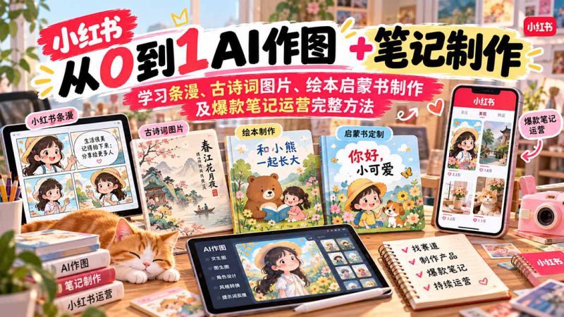 （20655期）2026小红书AI内容创作从0到1：学习条漫、古诗词图片、绘本启蒙书制作及爆款笔记运营完整方法_生财有道创业项目网-生财有道
