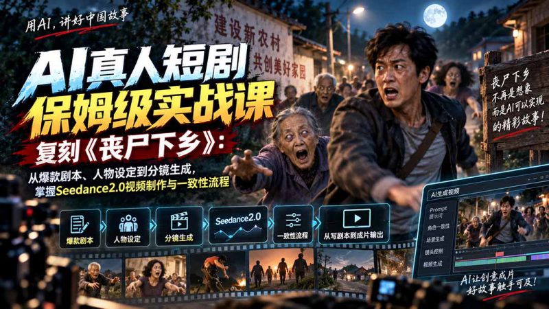 （20360期）AI真人短剧保姆级实战课，复刻《丧尸下乡》：从爆款剧本、人物设定到分镜生成，掌握Seedance2.0视频制作与一致性流程_生财有道创业项目网-生财有道