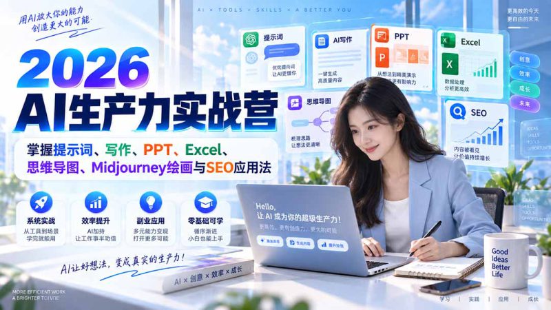 （20307期）2026AI生产力实战营：掌握提示词、写作、PPT、Excel、思维导图、Midjourney绘画与SEO应用法_生财有道创业项目网-生财有道