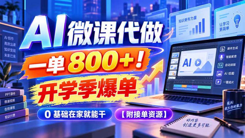 （20605期）AI 微课代做，一单 800+！开学季爆单，0 基础在家就能干【附接单资源】_生财有道创业项目网-生财有道