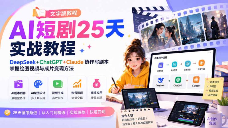 （20225期）AI短剧25天实战教程（文字版教程）：DeepSeek+ChatGPT+Claude协作写剧本，掌握绘图视频与成片变现方法_生财有道创业项目网-生财有道
