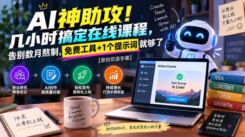 （20528期）AI神助攻！几小时搞定在线课程，告别数月熬制，免费工具+1个提示词就够了【原创双语字幕】_生财有道创业项目网-生财有道