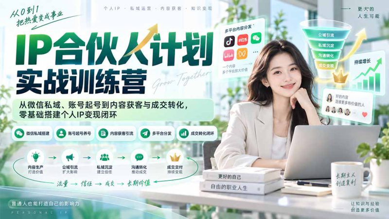 （20321期）IP合伙人计划实战训练营-更新：从微信私域、账号起号到内容获客与成交转化，零基础搭建个人IP变现闭环_生财有道创业项目网-生财有道