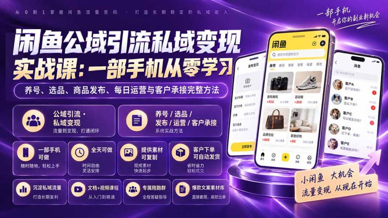 （20322期）闲鱼公域引流私域变现实战课：一部手机从零学习养号、选品、商品发布、每日运营与客户承接完整方法_生财有道创业项目网-生财有道