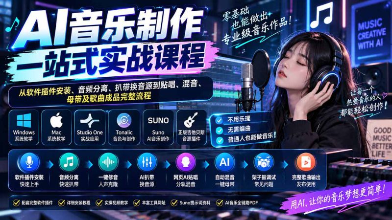 (20490期)AI音乐制作一站式实战课程:从软件插件安装、音频分离、扒带换音源到贴唱、混音、母带及歌曲成品完整流程_生财有道创业项目网-生财有道