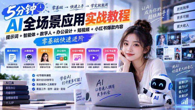 (20493期)AI全场景应用实战教程|提示词+智能体+数字人+办公设计+短视频+小红书爆款内容,零基础快速进阶_生财有道创业项目网-生财有道