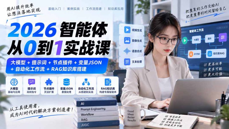 (20546期)2026智能体从0到1实战课|大模型+提示词+节点插件+变量JSON+自动化工作流+RAG知识库搭建_生财有道创业项目网-生财有道