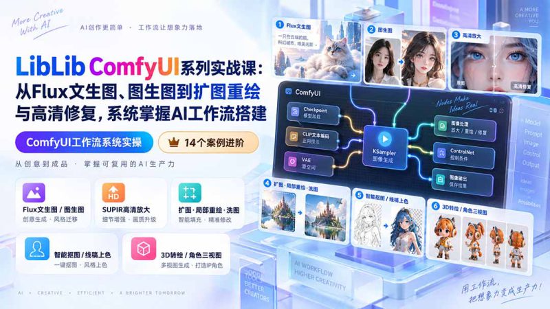 （20368期）LibLib ComfyUI系列实战课：从Flux文生图、图生图到扩图重绘与高清修复，系统掌握AI工作流搭建_生财有道创业项目网-生财有道