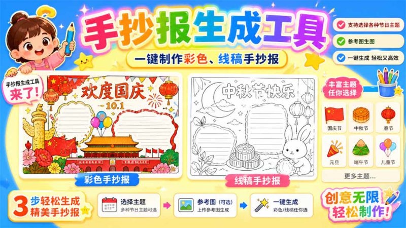 （20265期）手抄报批量生成工具来了，完全免费，告别豆包生图，这个高清无水印_生财有道创业项目网-生财有道