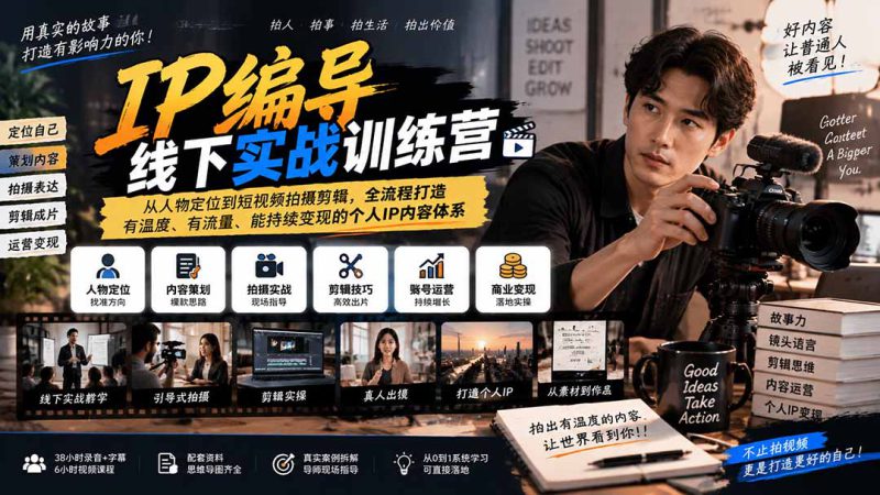 (20610期)【无水印】IP编导线下实战训练营-更新:从人物定位到短视频拍摄剪辑,全流程打造有温度、有流量、能持续变现的个体_生财有道创业项目网-生财有道