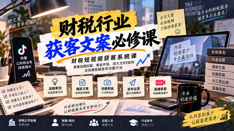 （20591期）财税短视频获客系统课：掌握选题标题、黄金开场、四大文案结构及拍摄剪辑发布完整方法_生财有道创业项目网-生财有道