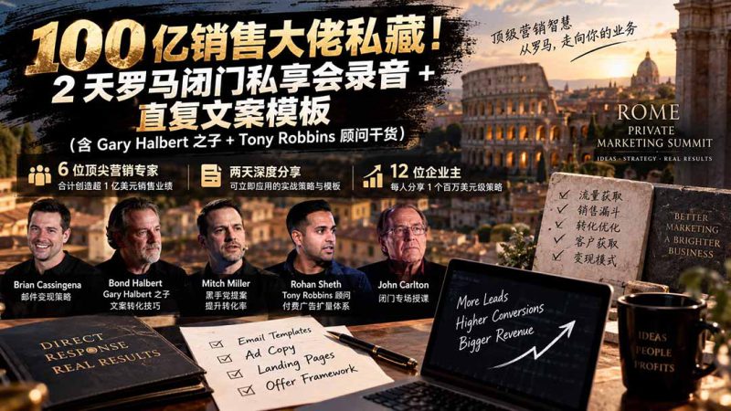 （20593期）100亿销售大佬私藏-无水印！2天罗马闭门私享会录音+直复文案模板【原创双语字幕】_生财有道创业项目网-生财有道