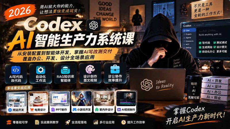（20535期）2026 Codex AI智能生产力系统课-更新｜从安装配置到智能体开发，掌握AI写改测交付，覆盖办公、开发、设计全场景应用_生财有道创业项目网-生财有道