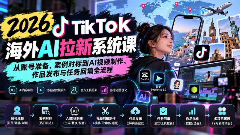（20675期）【无水印】2026 TikTok海外AI拉新系统课：从账号准备、案例对标到AI视频制作、作品发布与任务回填全流程_生财有道创业项目网-生财有道