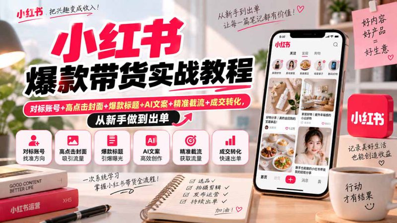 (20473期)小红书爆款带货实战教程|对标账号+高点击封面+爆款标题+AI文案+精准截流+成交转化,从新手做到出单_生财有道创业项目网-生财有道