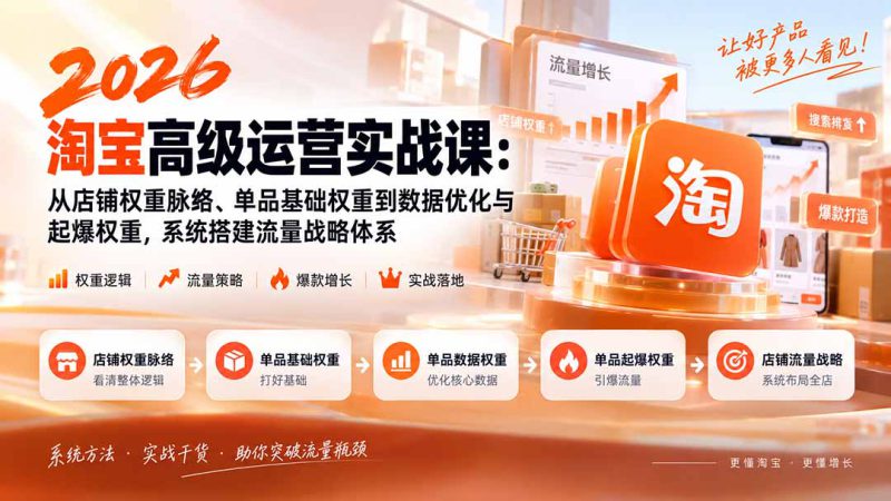 （20409期）2026淘宝高级运营实战课：从店铺权重脉络、单品基础权重到数据优化与起爆权重，系统搭建流量战略体系_生财有道创业项目网-生财有道