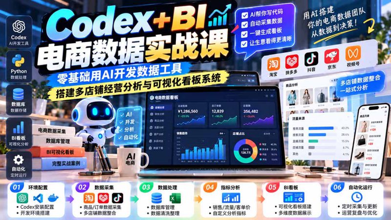 （20665期）Codex+BI电商数据实战课：零基础用AI开发数据工具，搭建多店铺经营分析与可视化看板系统_生财有道创业项目网-生财有道