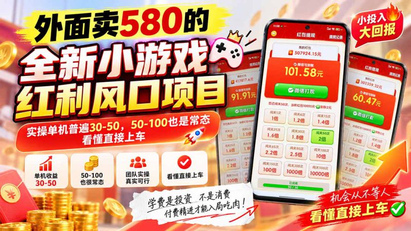 （20519期）外面卖580的全新小游戏红利风口已炸场，实操单机普遍30-50，50-100也是常态，看懂直接上车_生财有道创业项目网-生财有道