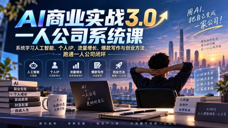 （20249期）AI商业实战3.0一人公司系统课：系统学习人工智能、个人IP、流量增长、爆款写作与创业方法，跑通一人公司闭环_生财有道创业项目网-生财有道