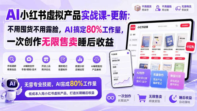 （20311期）AI小红书虚拟产品实战课-更新：不用囤货不用露脸，AI搞定80%工作量，一次创作无限售卖睡后收益_生财有道创业项目网-生财有道