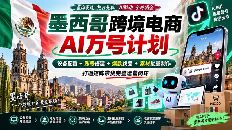 (20500期)墨西哥AI跨境电商万号计划|设备配置+账号搭建+爆款找品+素材批量制作,打通矩阵带货完整运营闭环_生财有道创业项目网-生财有道
