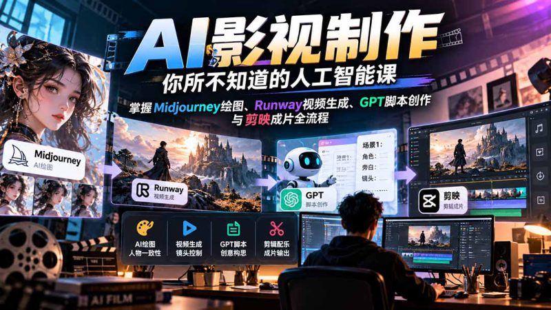 （20681期）【无水印】AI影视制作-你所不知道的人工智能课，掌握Midjourney绘图、Runway视频生成、GPT脚本创作与剪映成片全流程_生财有道创业项目网-生财有道