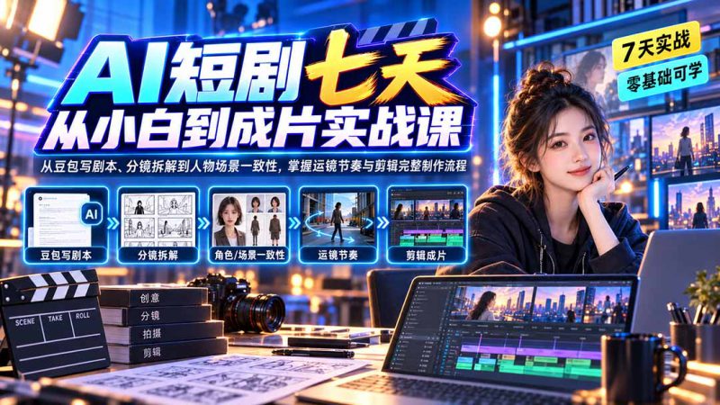 (20329期)AI短剧七天从小白到成片实战课:从豆包写剧本、分镜拆解到人物场景一致性,掌握运镜节奏与剪辑完整制作流程_生财有道创业项目网-生财有道
